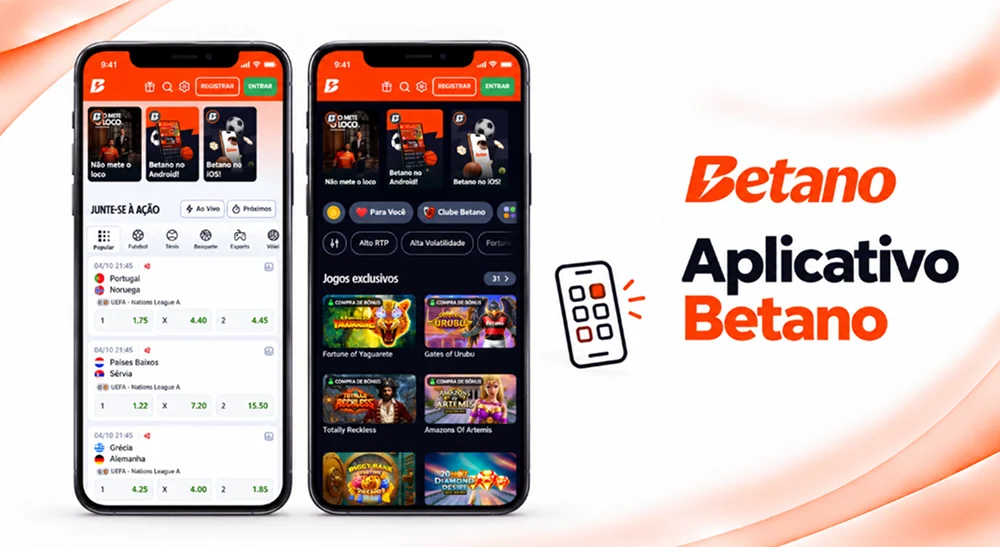 Betano App aberto em celulares com telas de apostas esportivas e cassino