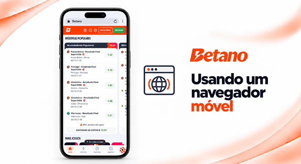 App Betano acessado pelo navegador móvel com cupom de apostas múltiplas
