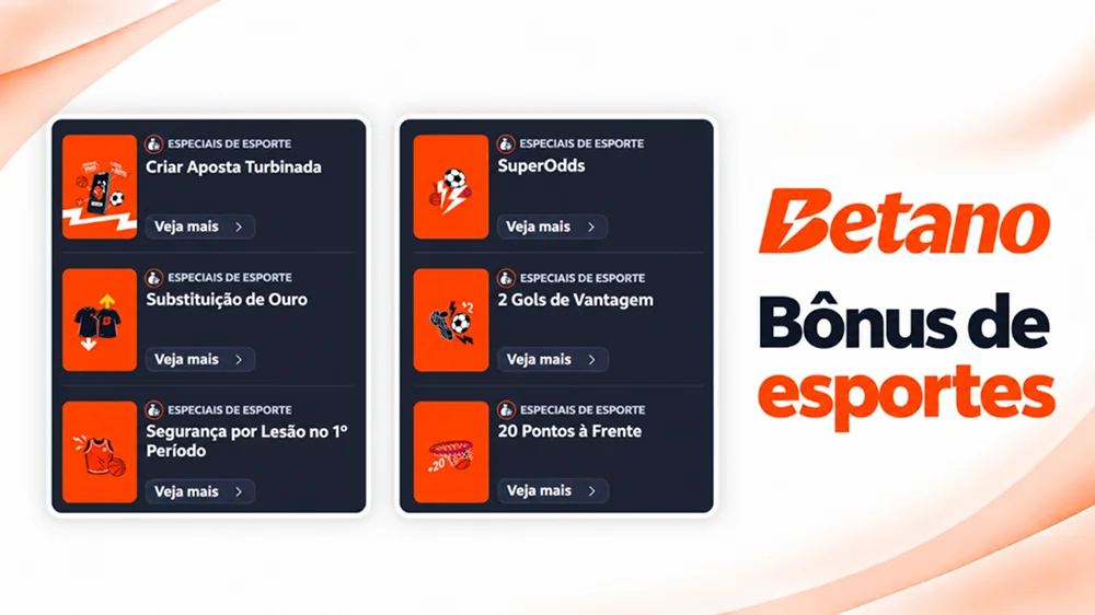 Painel da Betano com bônus para futebol, basquete e outras modalidades esportivas