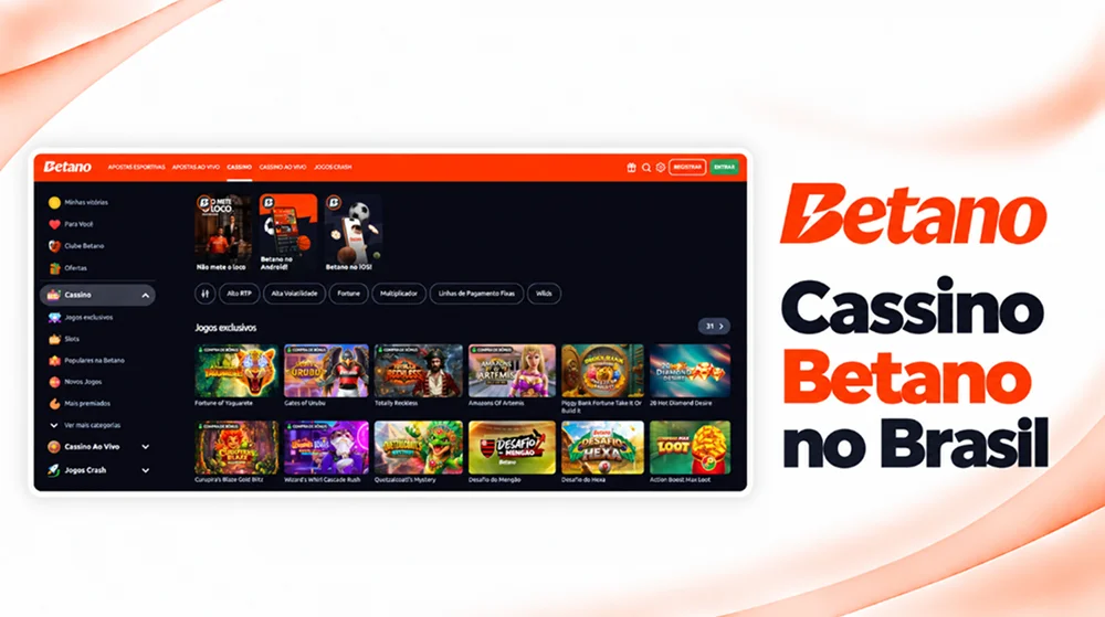 Página Betano Casino no Brasil com jogos exclusivos, slots e categorias de cassino ao vivo