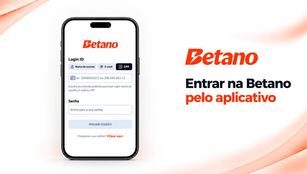Login da Betano pelo aplicativo com campos de identificação e senha