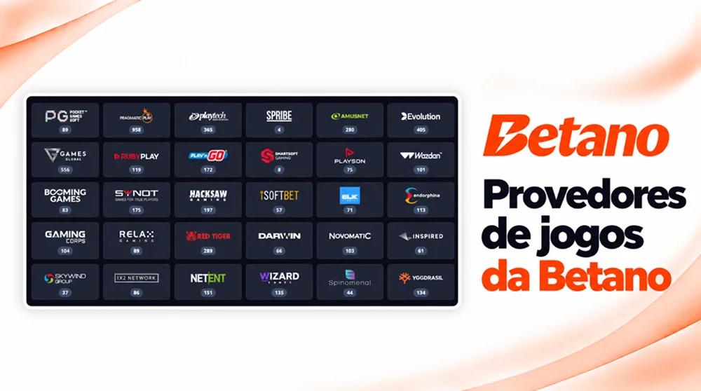 Provedores disponíveis na seção Betano Jogos, incluindo Evolution, Pragmatic Play e Play’n GO