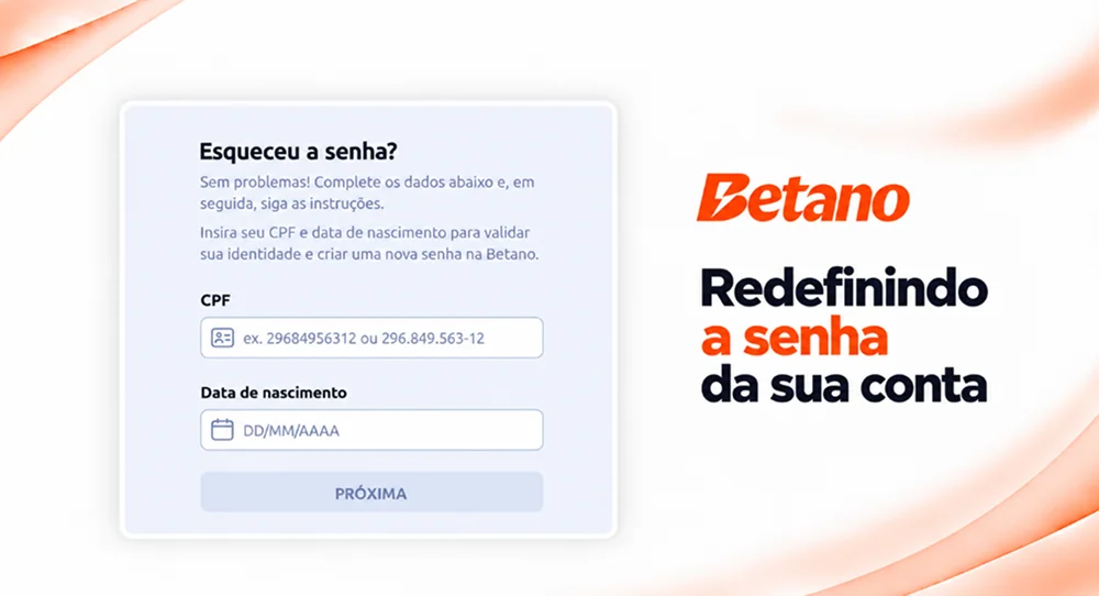 Formulário para redefinir a senha da conta usando CPF e data de nascimento